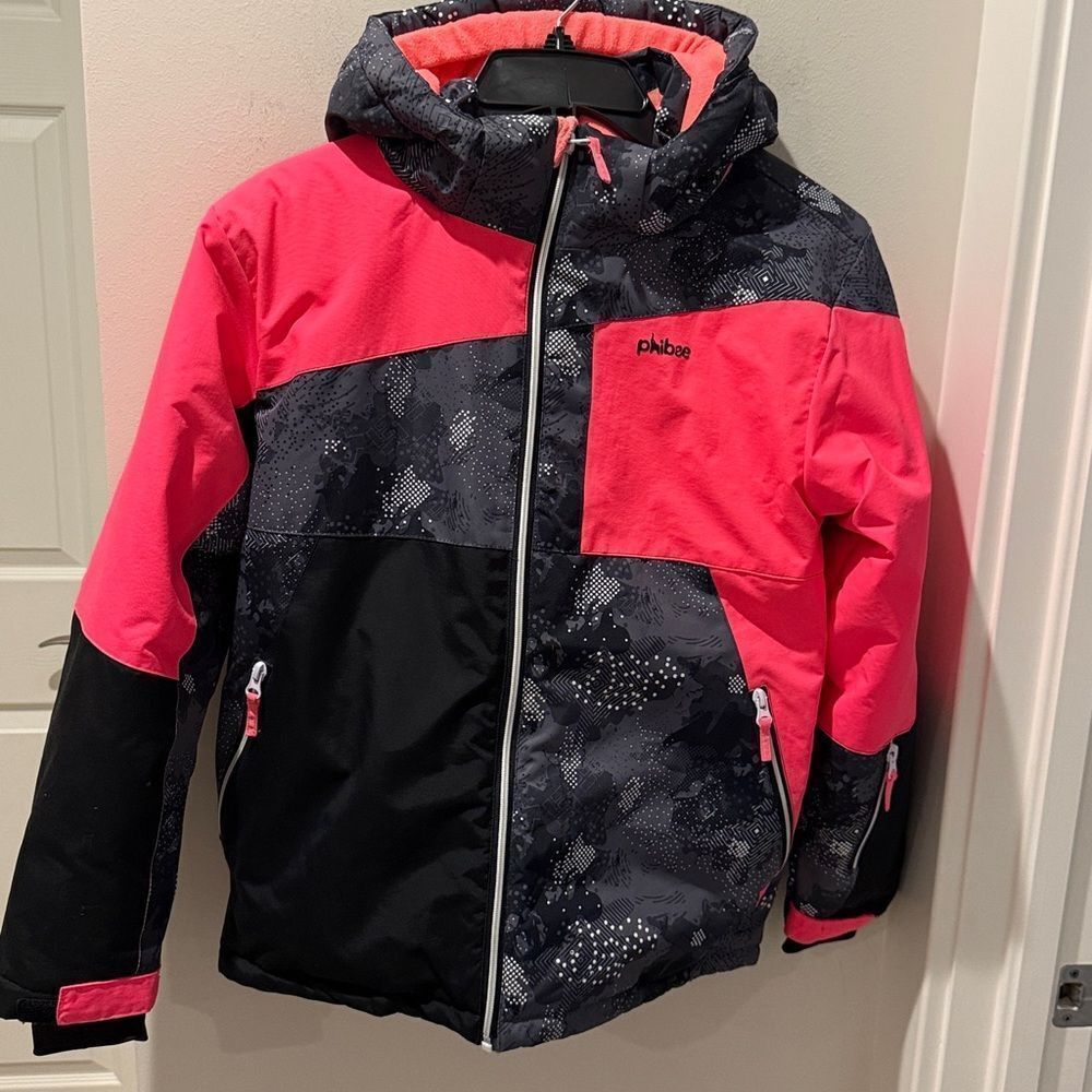 Phibee Pink and Black Winter Jacket with hoodie size 146/152
